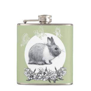 Fühl das Kaninchen. Bleistift zeichnend. Flachmann