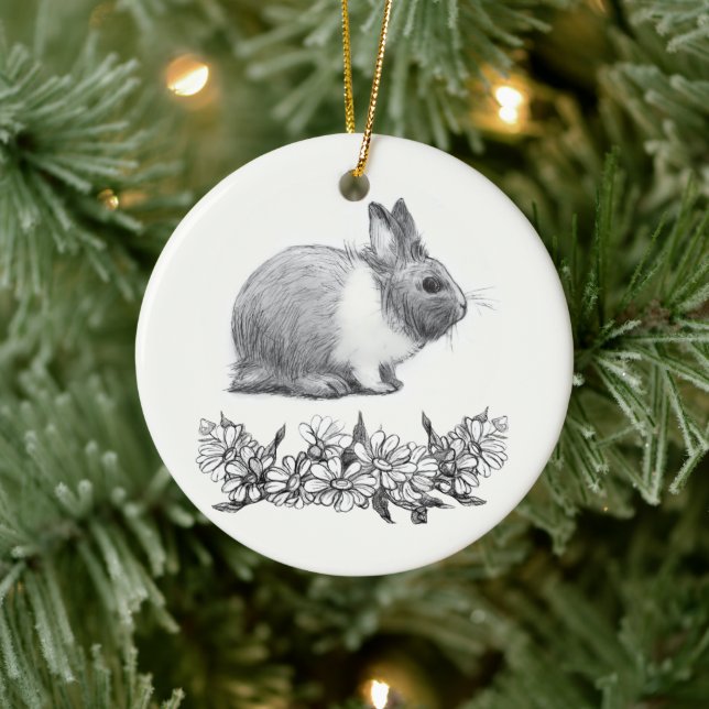 Fühl das Kaninchen. Stift zeichnend einfarbig Keramik Ornament (Baum)
