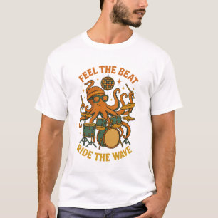 Fühl den Beat Oktopus Schlagzeuger Retro 70er Disc T-Shirt