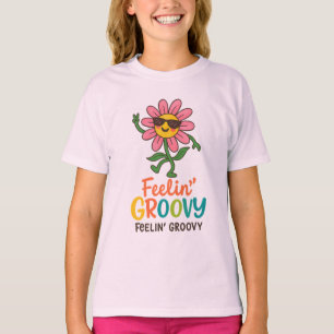 Fühl dich groovy Retro-Blumen-Mädchen Basic T-Shir T-Shirt