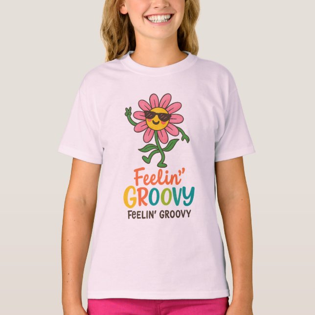 Fühl dich groovy Retro-Blumen-Mädchen Basic T-Shir T-Shirt (Vorderseite)