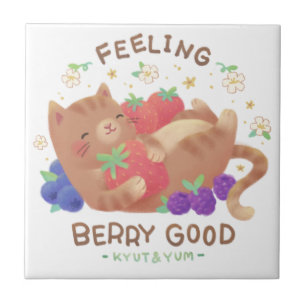 Fühl dich gut mit Beeren: Süße Katze mit Beeren Fliese