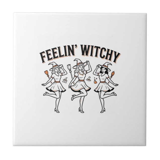 Fühl dich verhext Retro Halloween Hexen Fliese (Vorderseite)