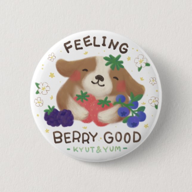 Fühl dich wohl mit Beeren: Süßer Hund mit Beeren Button (Vorderseite)