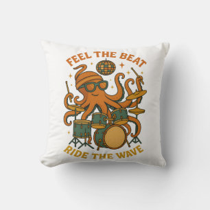 Fühle den Beat Oktopus Schlagzeuger Retro 70er Dis Kissen