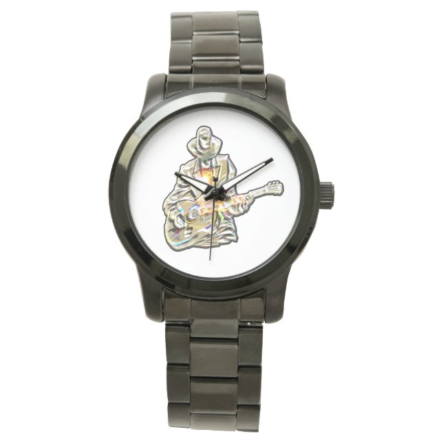 Fühlen Sie die Blues - Künstlerisches Gitarrendesi Armbanduhr (Vorderseite)