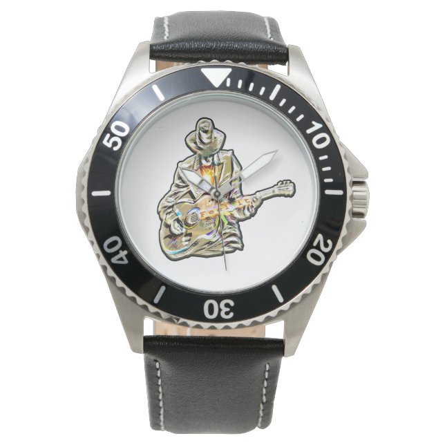Fühlen Sie die Blues - Künstlerisches Gitarrendesi Armbanduhr (Vorderseite)