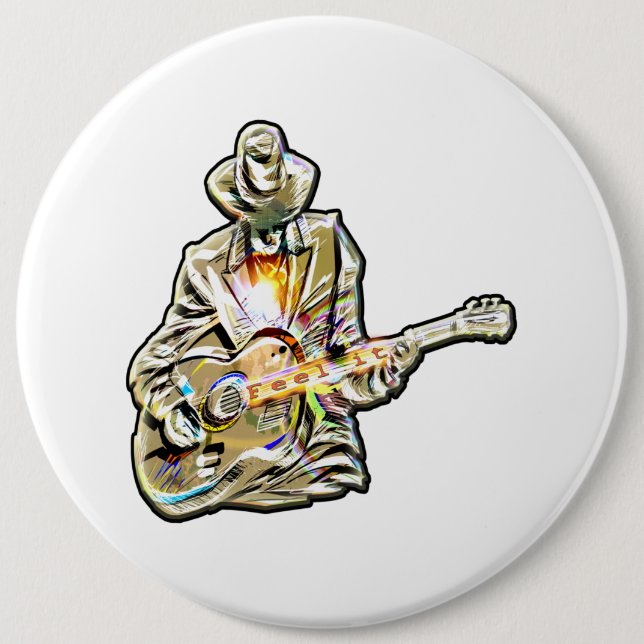 Fühlen Sie die Blues - Künstlerisches Gitarrendesi Button (Vorderseite)