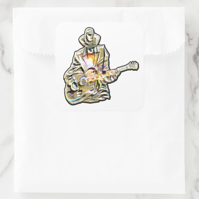 Fühlen Sie die Blues - Künstlerisches Gitarrendesi Quadratischer Aufkleber (Tasche)