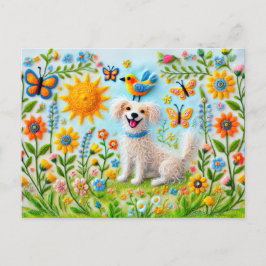 Fühlen Sie Hund mit Schmetterlingen im Garten Postkarte