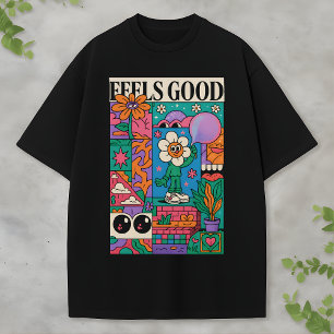 Fühlt sich gut Retro-Pop-Art-Blumen-Charakter Farb T-Shirt