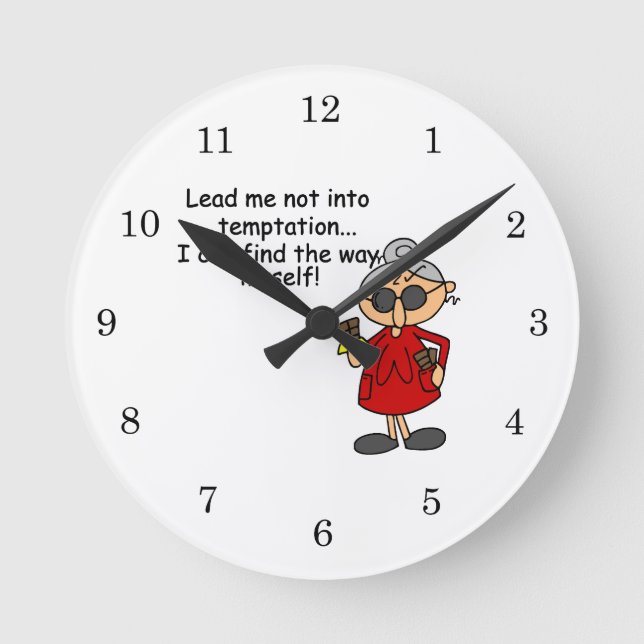 Führe mich nicht in Versuchung Spaß Runde Wanduhr (Vorderseite)