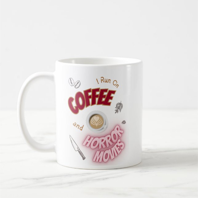Führen Sie eine Tasse für Kaffee und Horror-Filme  (Links)