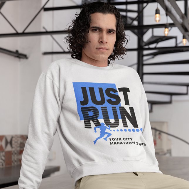 Führen Sie einfach Marathon Runner Rennen Datum bl Sweatshirt (Just Run Marathon Runner Race Date Blue White Sweatshirt)