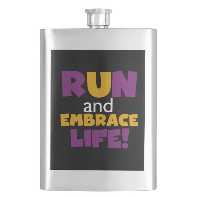 Führen Sie Embrace Life Lila Gelb aus Flachmann (Vorderseite)
