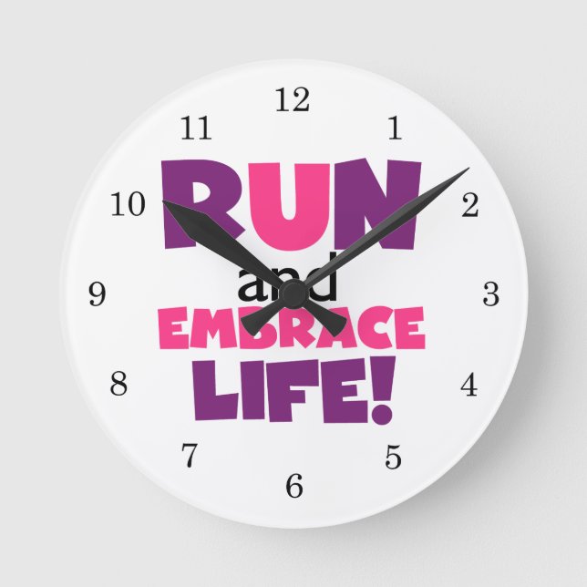 Führen Sie Embrace Life Lila Pink aus Runde Wanduhr (Vorderseite)