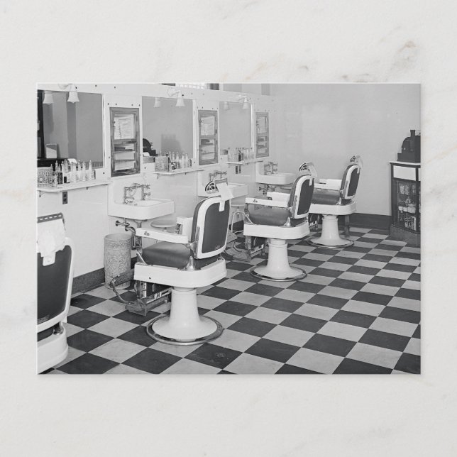 Führungskraft Barber Shop, 1935 Postkarte (Vorderseite)
