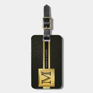 Führungskraft Black Leather & Gold Metal mit Monog Gepäckanhänger