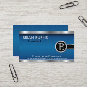 Führungskraft Blue Brush and Steel Monogram Visitenkarte