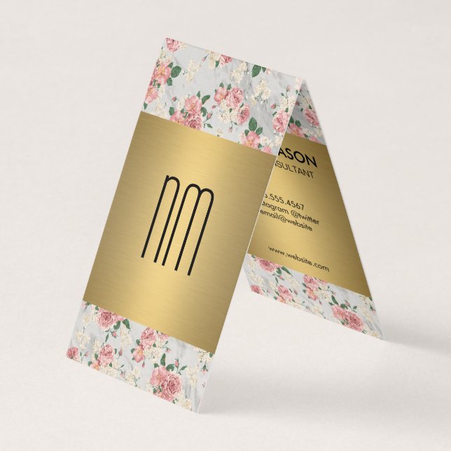 Führungskraft Gold Floral Pattern Serie mit Monogr Visitenkarten (Vorderseite)