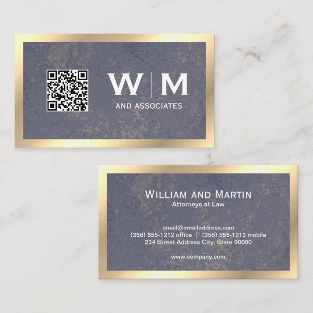 Führungskraft Gold Textur Monogramm | qr Code Visitenkarte (Vorne/Hinten)