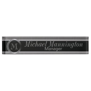 Führungskraft Monogram Design - Schwarzer Pinsel Namensplakette