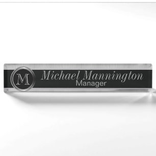 Führungskraft Monogram Design - Weißer Pinselstahl Namensplakette