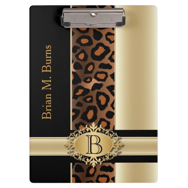 Führungskraft-Monogramm-Leopard-Entwurf | Klemmbrett (Vorderseite)