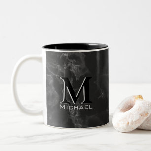 Führungskraft-Monogramm-weißer schwarzer Marmor Zweifarbige Tasse