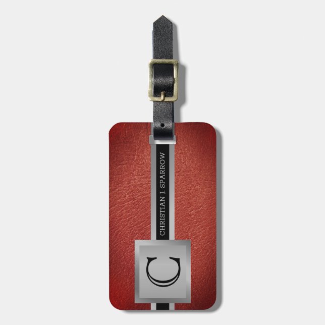 Führungskraft Rotes Leder und Silbermetall mit Mon Gepäckanhänger (Vorderseite vertikal)