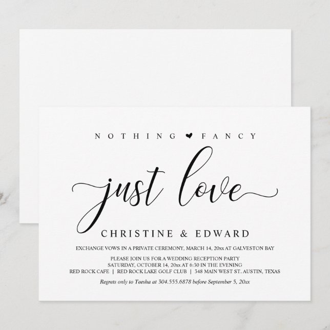 Fuite de mariage, élégante invitation à la récepti (Devant / Derrière)
