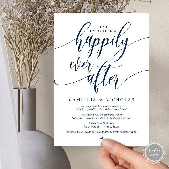 Fuite de mariage, invitation à la fête pour toujou (Wedding Elopement, Happily Ever After Party Invitation Card, PDF, Navy Blue)