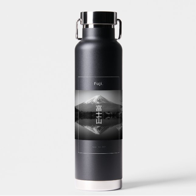 Fuji auf Schwarz & Weiß Trinkflasche (Vorne)