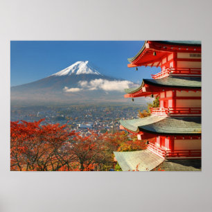 Fuji aus der Ferne von Chureito Pagoda Poster
