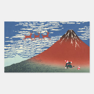 Fuji-Berge zu Weihnachten, japanische Kunst Rechteckiger Aufkleber