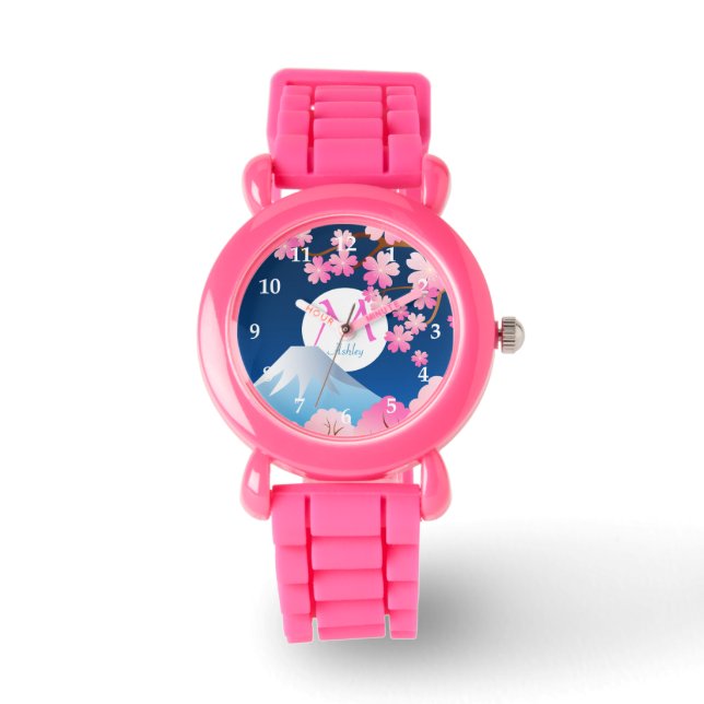 Fuji Cherry Blüten Frühjahr Japan Night Sakura Armbanduhr (Vorderseite)