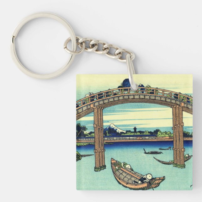 Fuji gesehen durch die Mannen Brücke bei Fukagawa Schlüsselanhänger (Vorderseite)