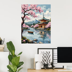 Fuji mit Kirschblüten Poster