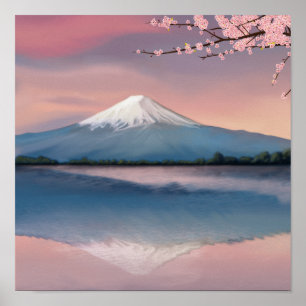 Fuji mit Kirschblüten Poster