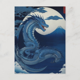 Fuji-Postkarte mit mondbeschienenem Drachen Postkarte