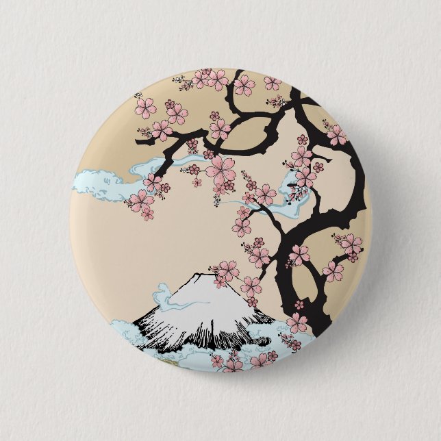 Fuji und Kirschblüte-Knopf Button (Vorderseite)