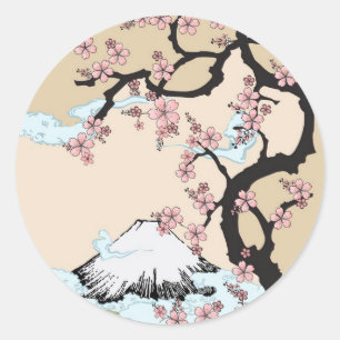Fuji und Kirschblüte Runder Aufkleber