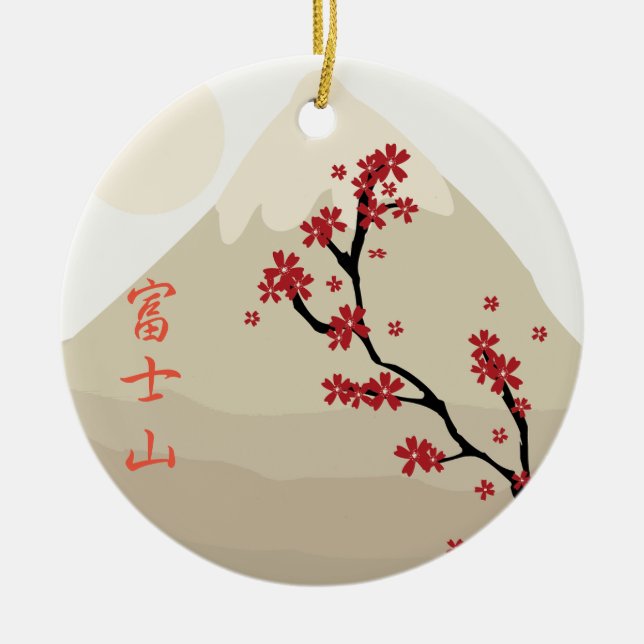 Fujisan: Fujisan- und Kirschblüte Keramik Ornament (Vorne)