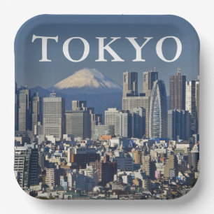 Fujisan Skyline des Bezirks Shinjuku, Tokio, Jap Pappteller