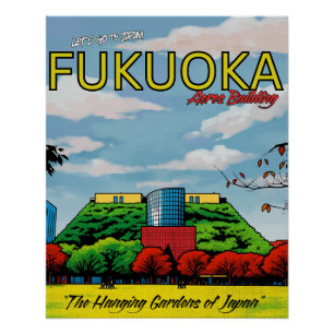 Fukuoka Japan Acros Gebäude Reise Poster
