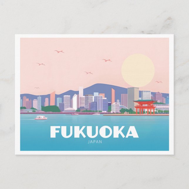 Fukuoka Japan Pastel Travel Postkarte (Vorderseite)