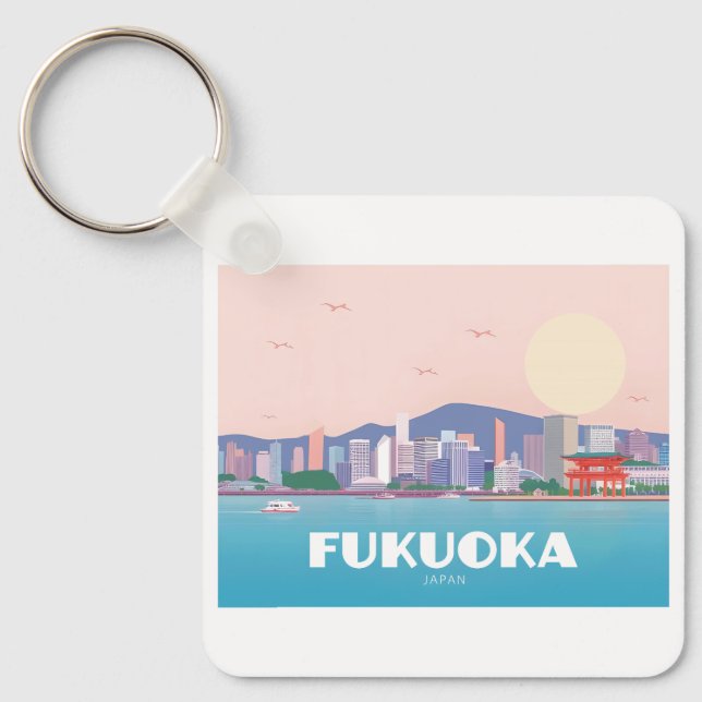 Fukuoka Japan Pastel Travel Schlüsselanhänger (Vorderseite)