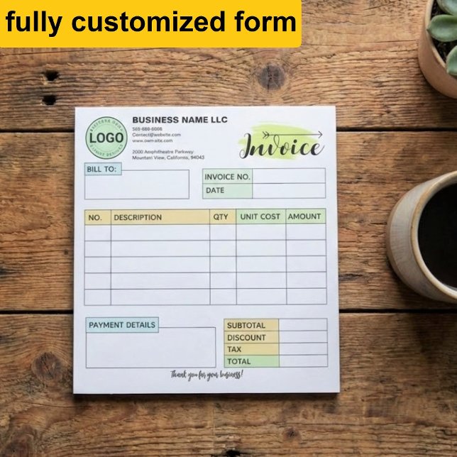 Full Custom invoice with logo | Small Business  Notizblock (add your logo invoice pad)