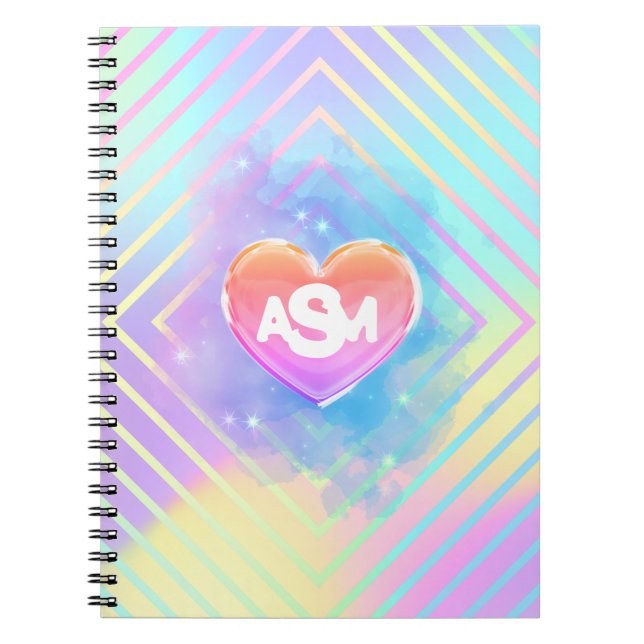 Full Monogram Magic Heart Uni Ruled Notebook Notizblock (Vorderseite)