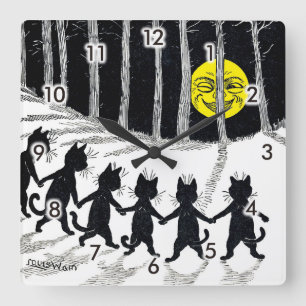 Full moon and Cats, Louis Wain Quadratische Wanduhr